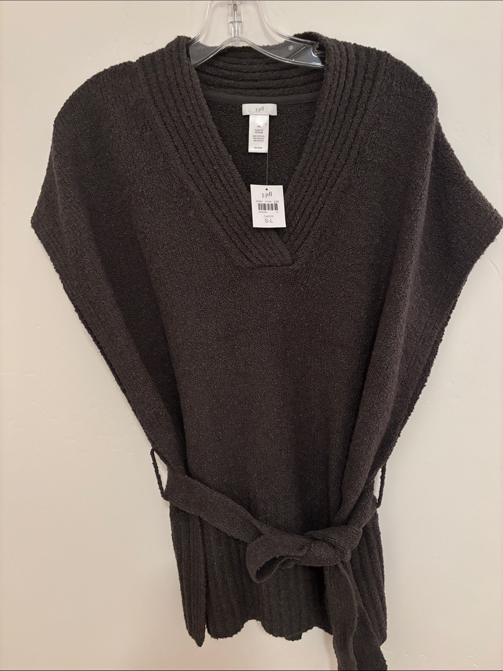 J. Jill Grey Deep V-Neck Belted Sweater Popover